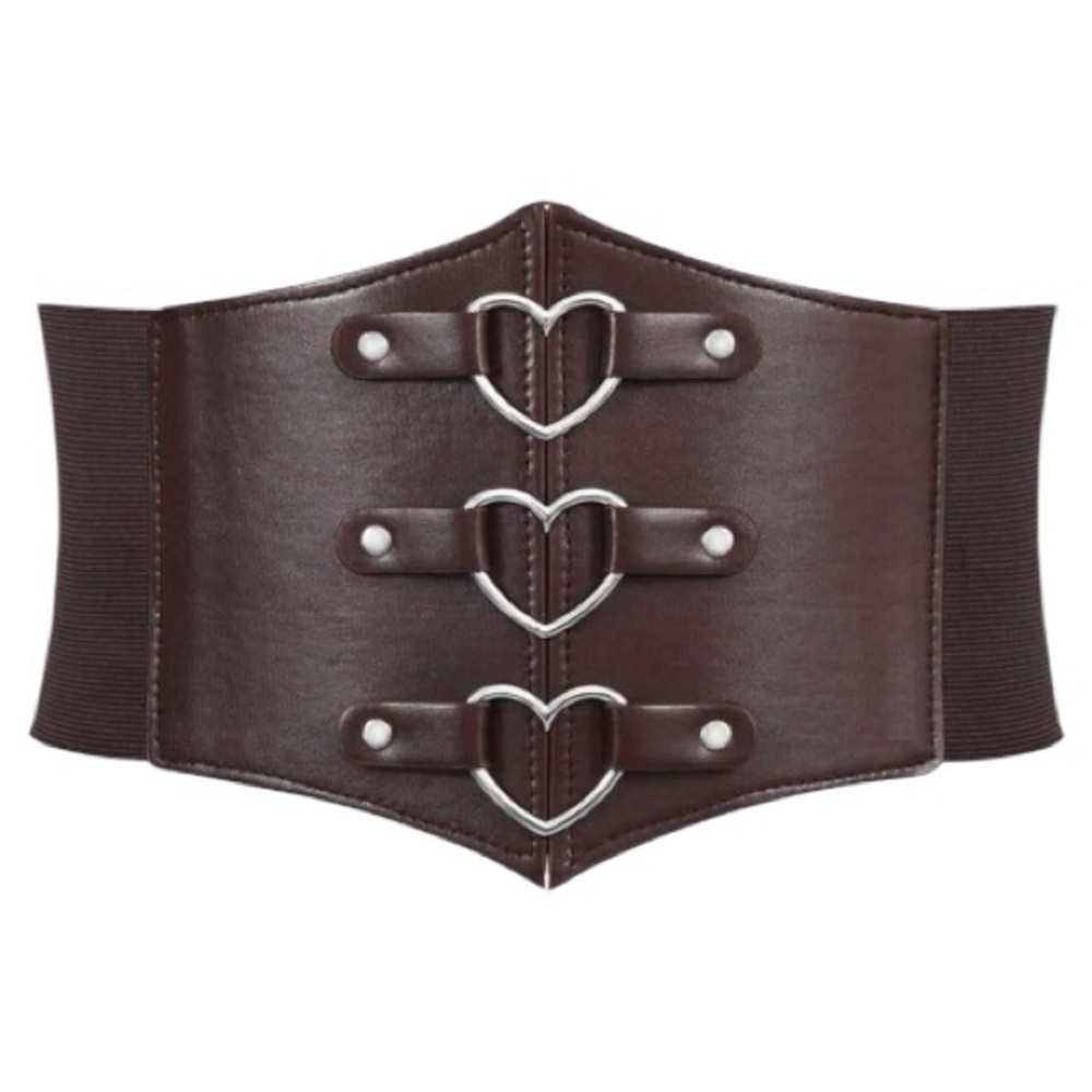Plus Corset Belt Brown Heart Buckle Stretchy - Ren Faire Fairycore Cosplay 1X/2X